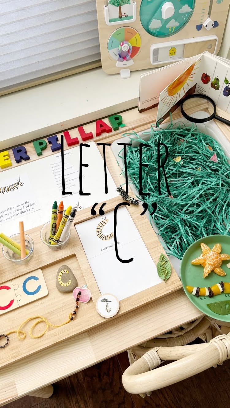 Instagram post by @diy.mama.kayleen: C is for caterpillar 🐛 Here is a fun sensory setup you can make for your toddlers and preschoolers …