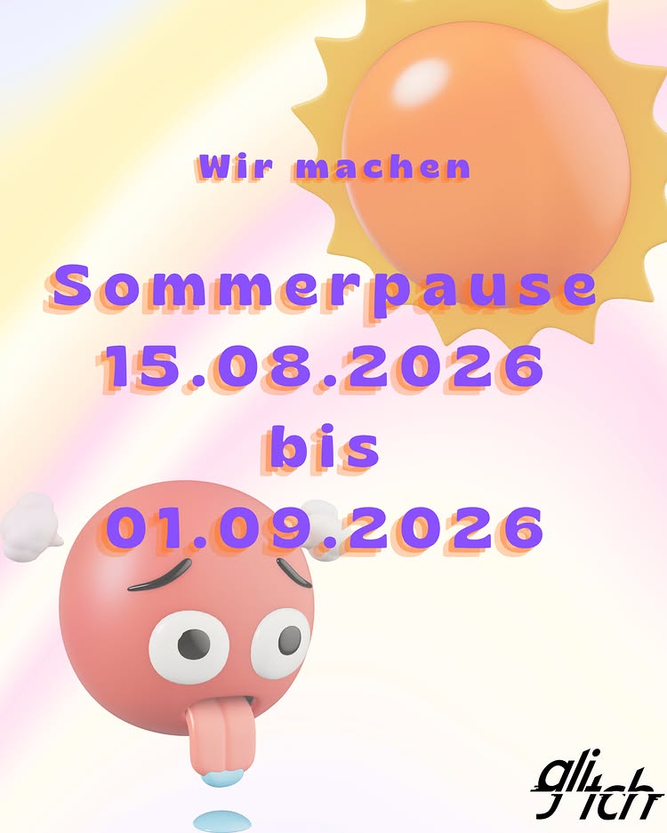 Instagram post by @glitch.bookstore: Wir machen Sommerpause! 🏝️😎 Deshalb bleibt der Laden von 15.08.-01.09.2026 geschlossen. 😢 In dies…
