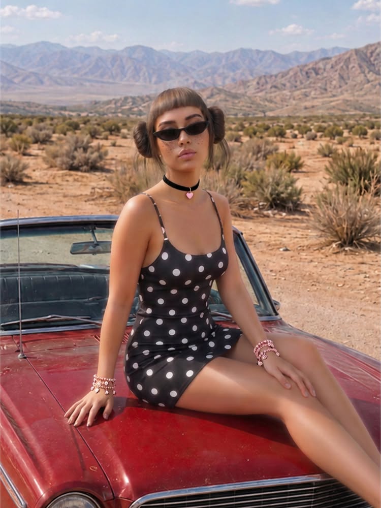 Instagram post by @lilmiquela: this is my polka dot spiral ⚫️🔵🟣